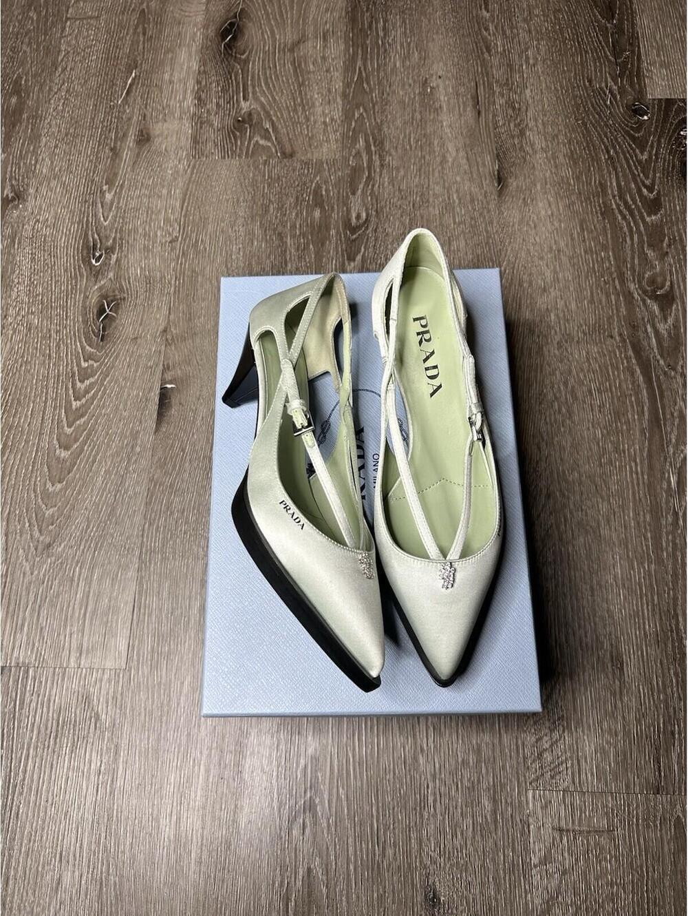 Prada Cut-Out Heeled Pumps size 36EU Mint Green Diamond Retail 1390$